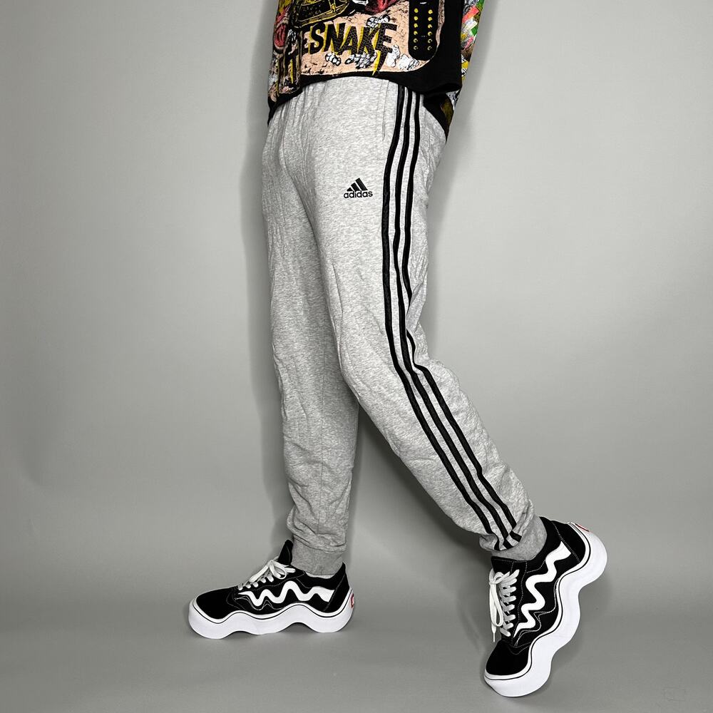Vintage Y2K Adidas Joggers Mens S Light Grey Cotton Sweatpants Black